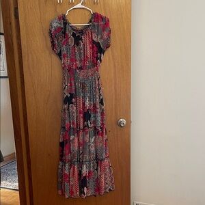 Bohemian Floral Maxi Dress in Red and Black